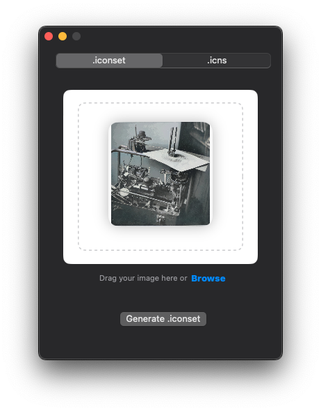 Desktop GUI application interface for macOS icon generation