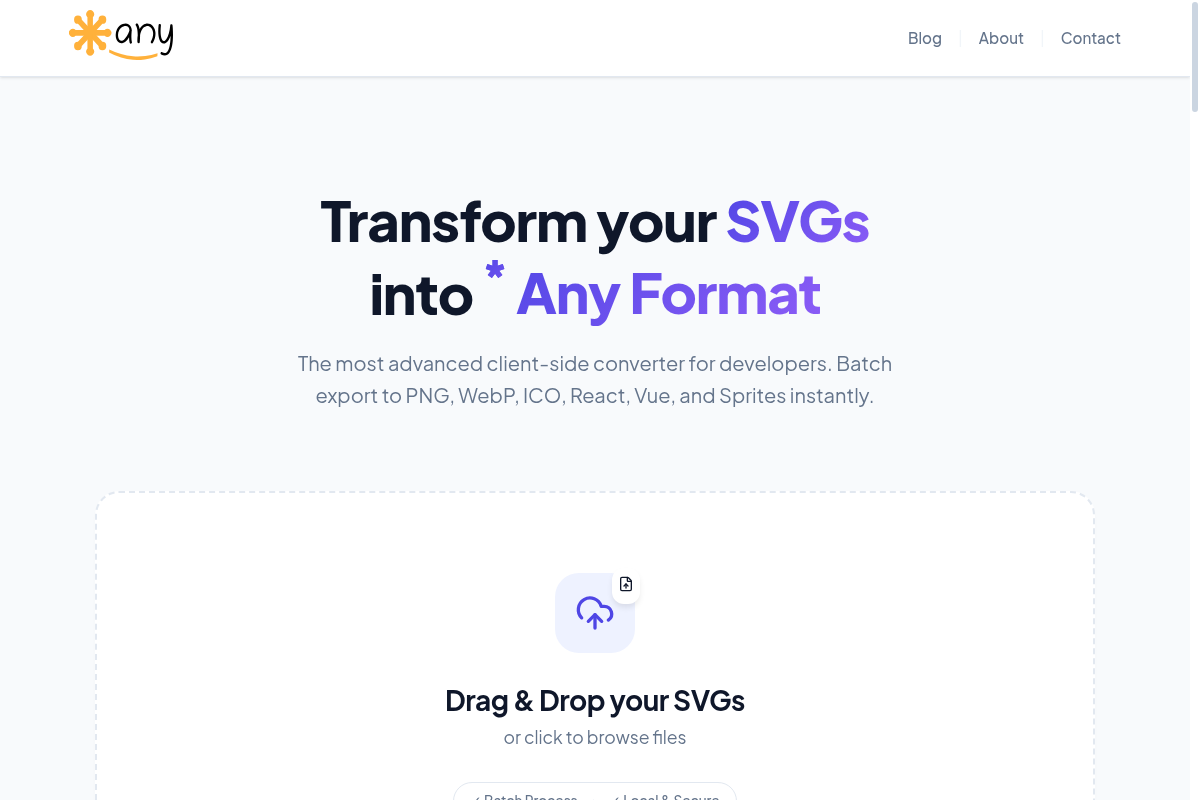 svgtoany web converter dashboard and options
